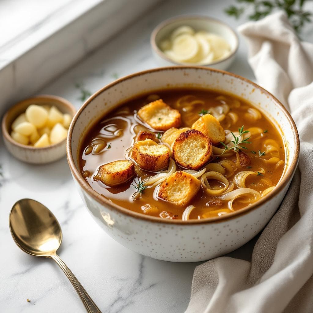 Classic French Onion Soup with Gruyère Croutons