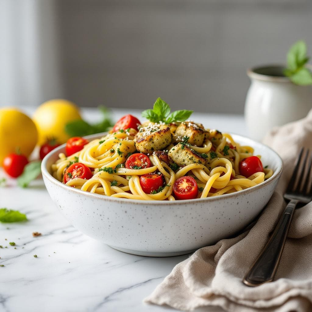 Easy Pesto Pasta with Cherry Tomatoes