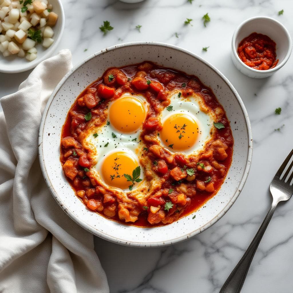Easy Shakshuka with Poached Eggs in Spiced Tomato Sauce