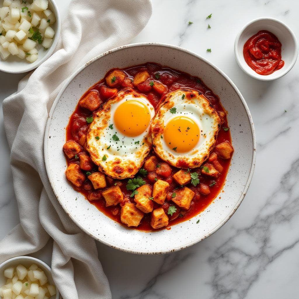 Easy Shakshuka with Poached Eggs in Spiced Tomato Sauce