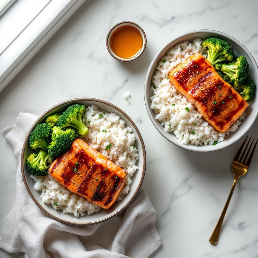 Easy Teriyaki Salmon Bowls with Rice and Vegetables