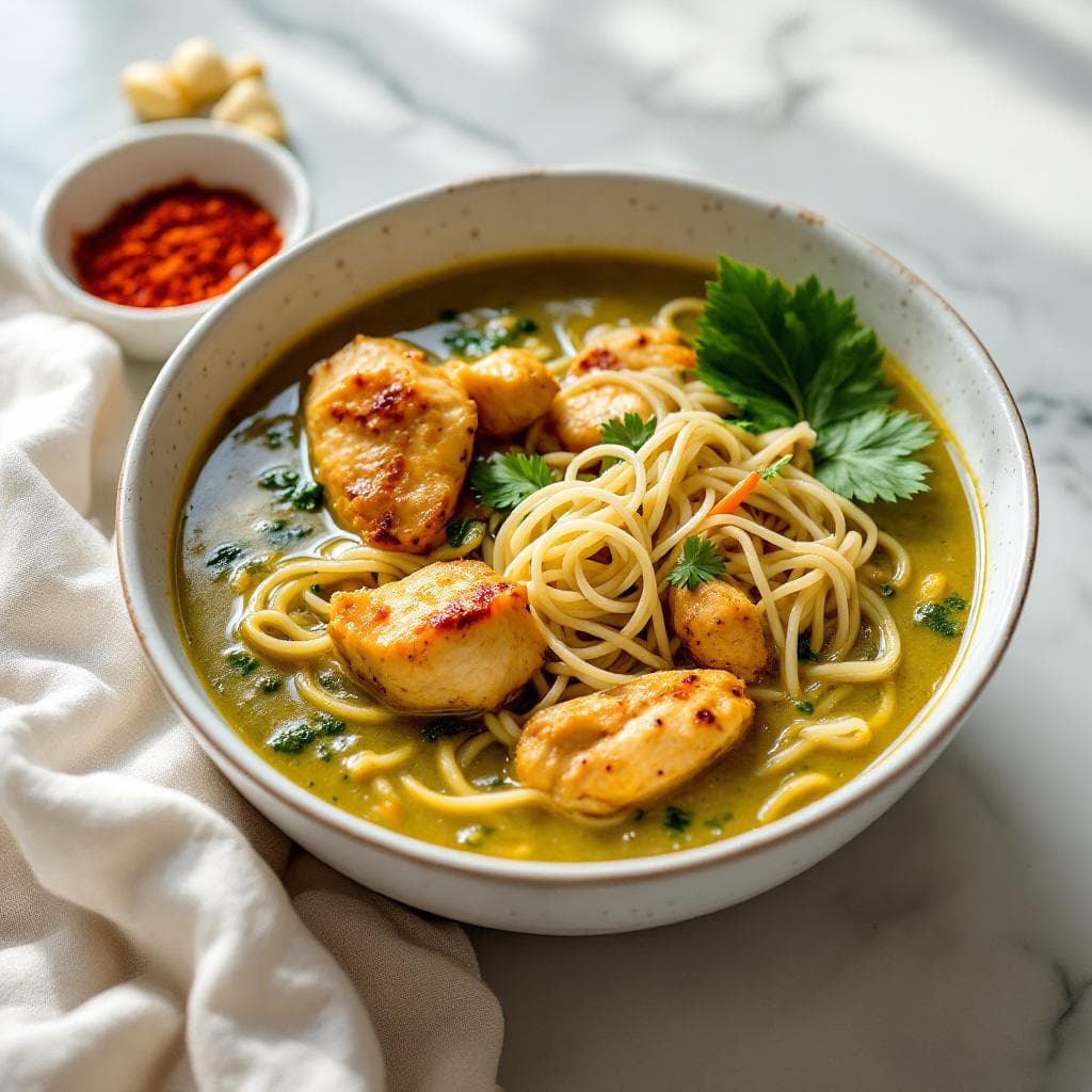 Easy Thai Coconut Curry Soup with Chicken and Rice Noodles