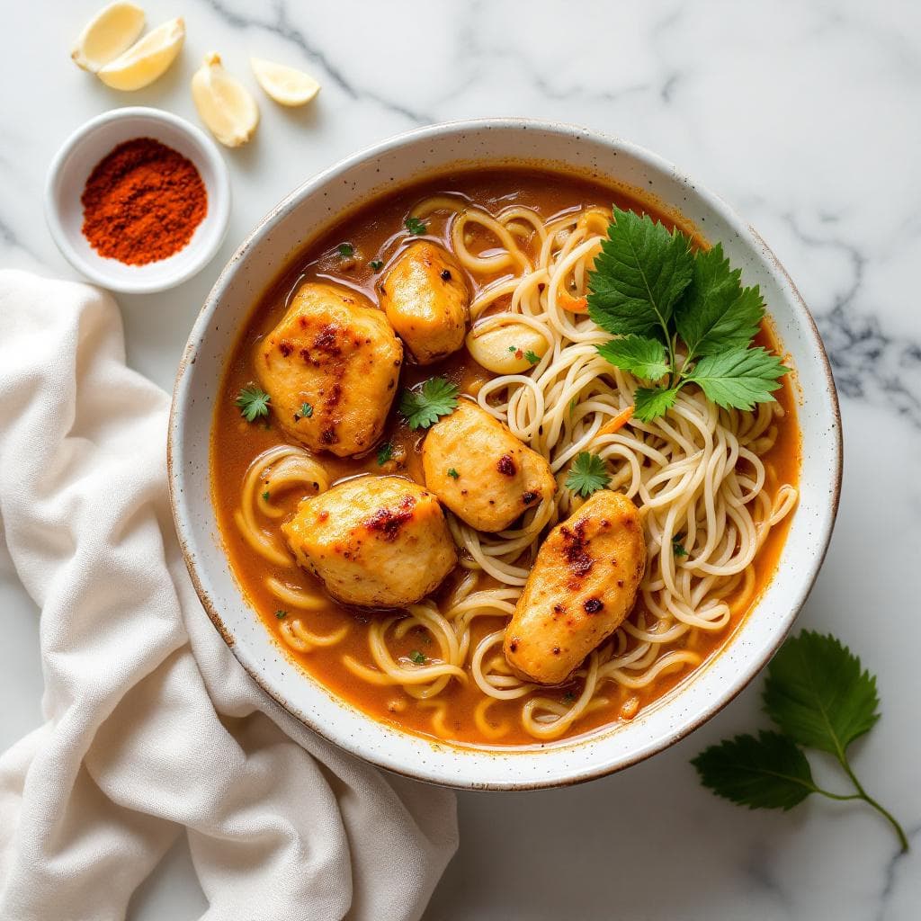 Easy Thai Coconut Curry Soup with Chicken and Rice Noodles